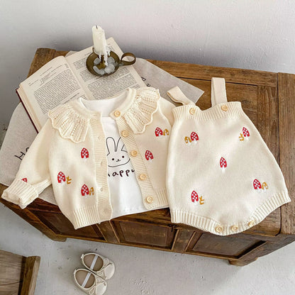 Lotusbloom – Embroidered Knit Top & Strap Romper Set for Baby Girls